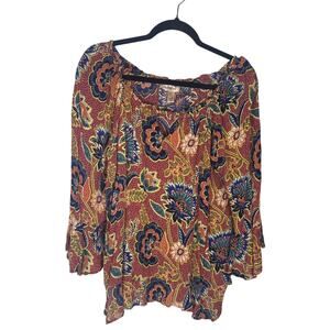 Willow & Root Boho Floral Peasant Top XL Rayon Fall Tunic Blouse Festival